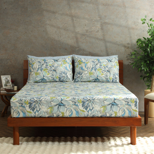 200TC PERCALE ORGANIC PRINTED SHEET SET - MEANDERING BLOSSOMS
