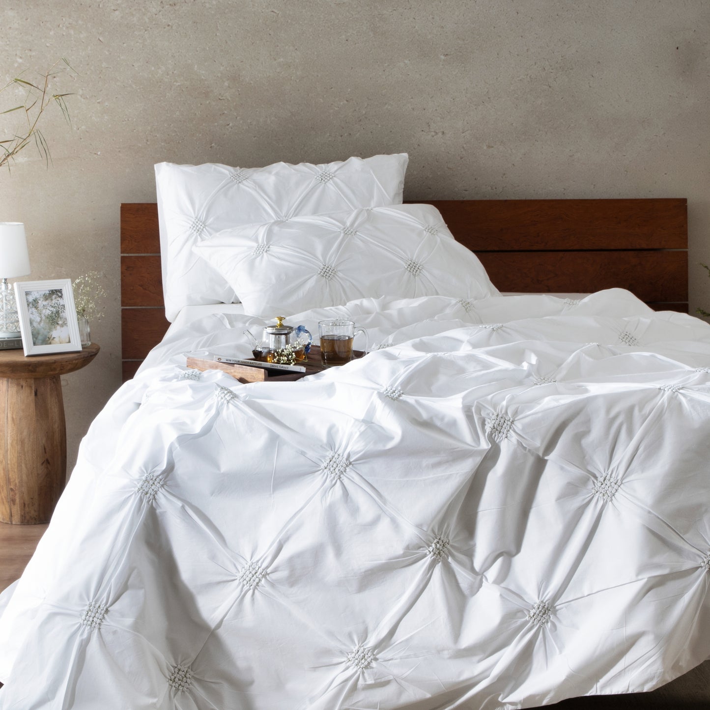 DIAMOND RHAPSODY 200 TC PERCALE 100% ORGANIC COTTON EMBROIDERED DUVET COVER SET - WHITE