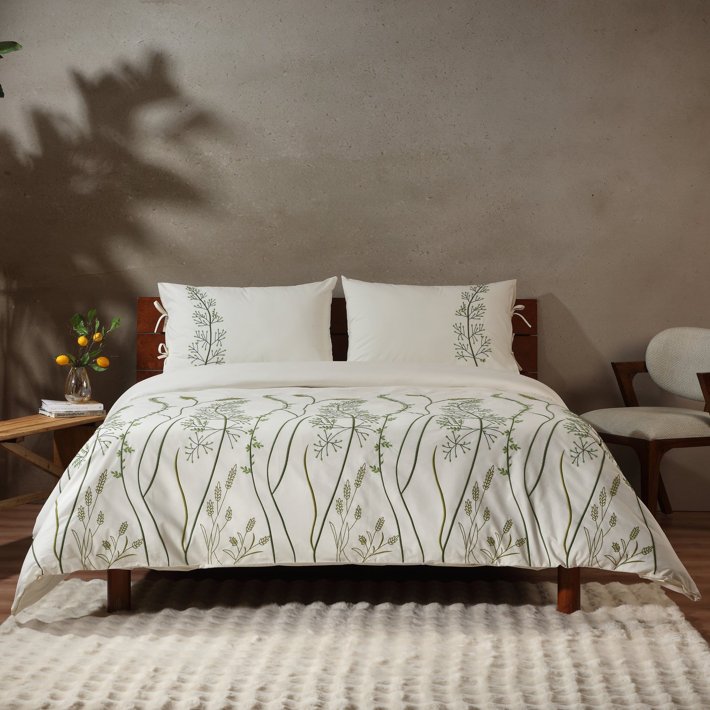 PALMA PERCALE 100% COTTON ORGANIC EMBROIDERED DUVET COVER SET
