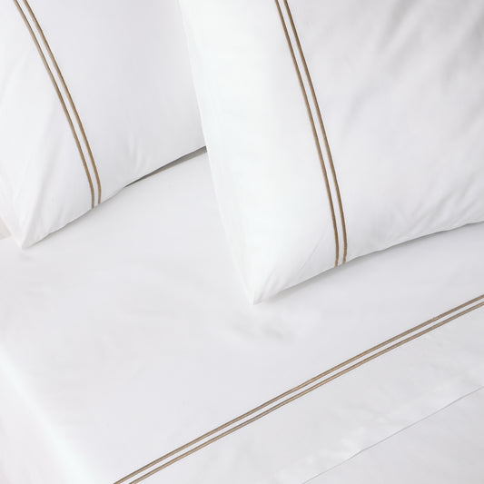 200TC WHITE ORGANIC COTTON EMBROIDERED SHEET SET - DUNE ON WHITE