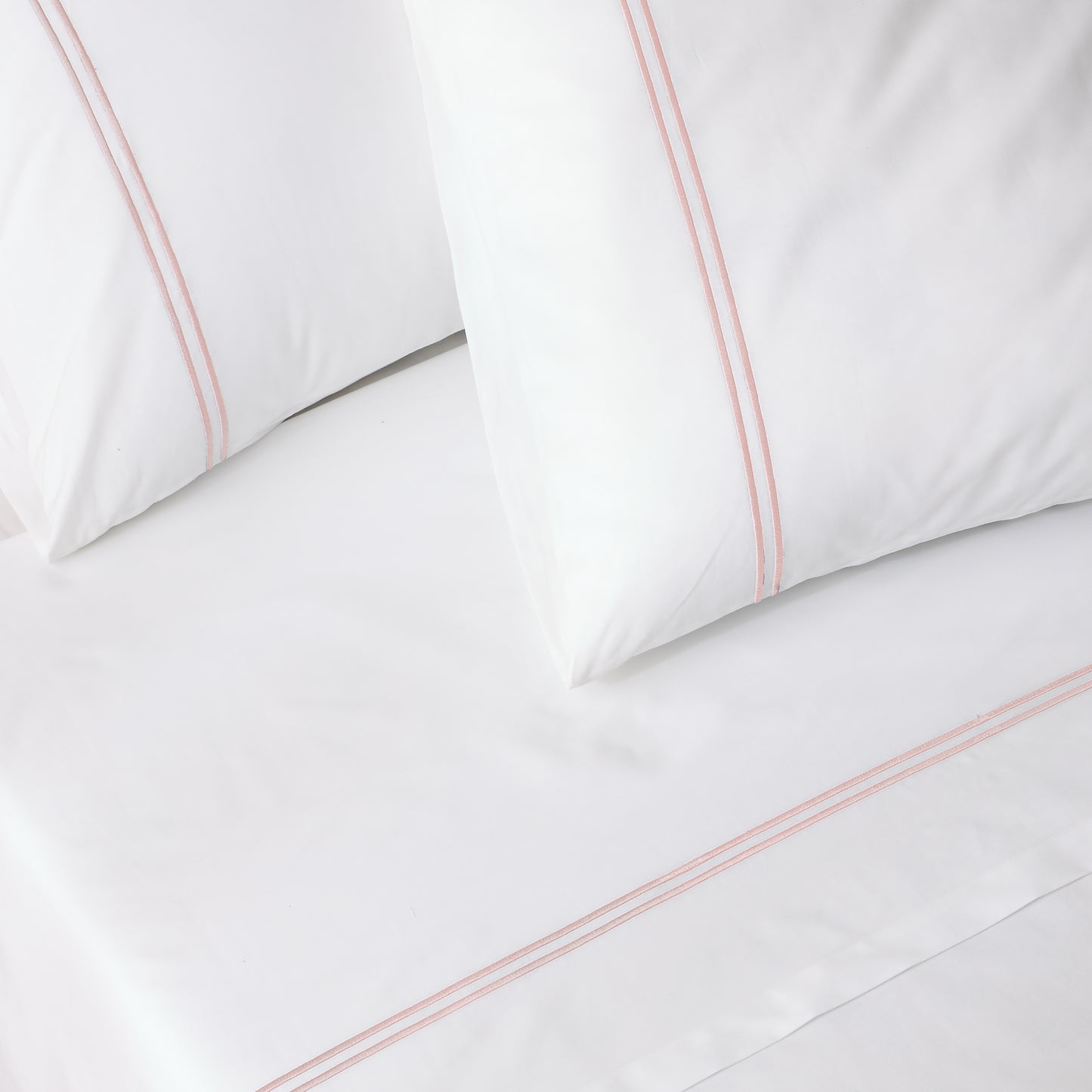 200TC WHITE ORGANIC EMBROIDERED SHEET SET - DUSTY PINK ON WHITE