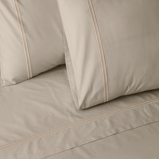 200TC ORGANIC COLOURED EMBROIDERED SHEET SET - DUNE