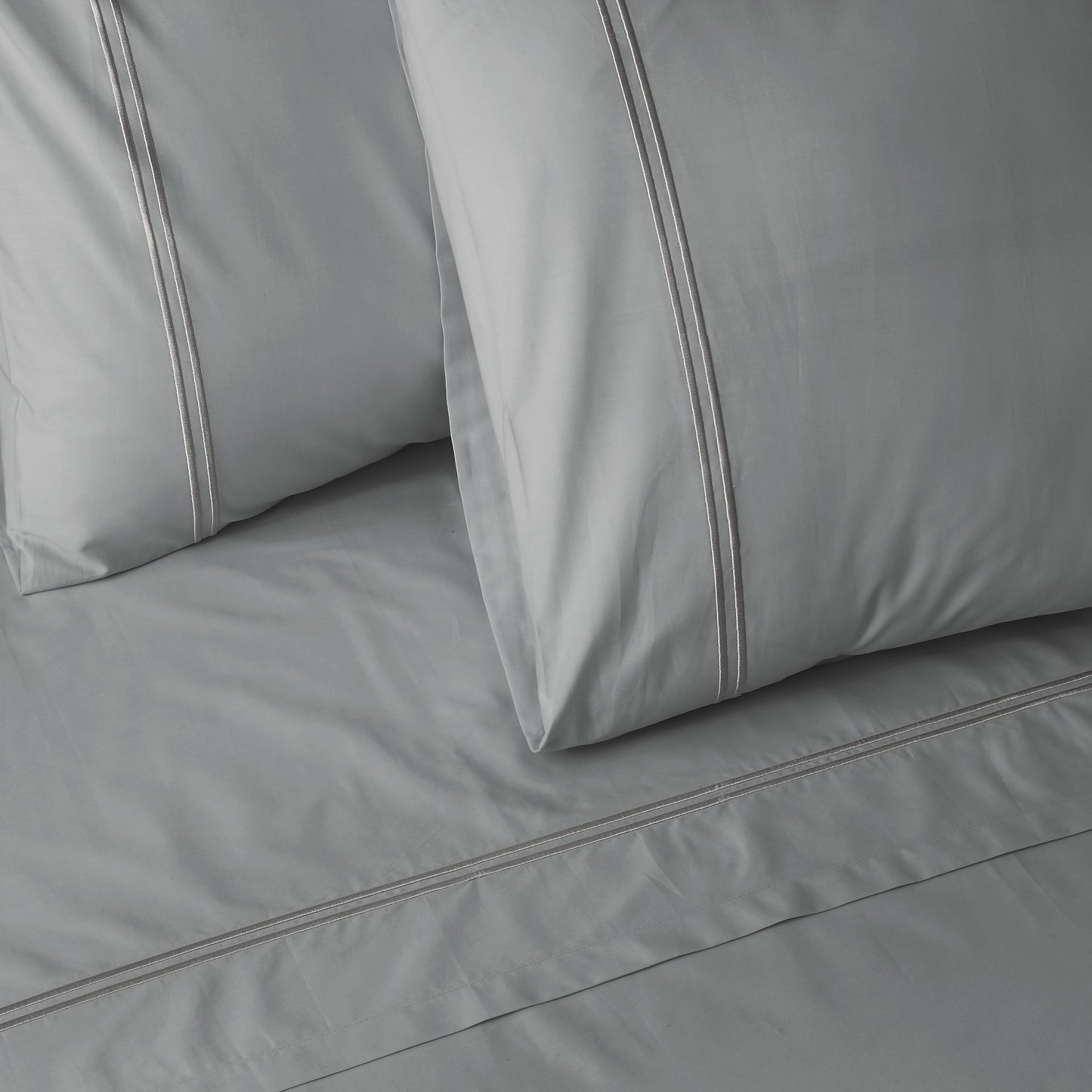 200TC ORGANIC COLOURED EMBROIDERED SHEET SET - GREYSTONE
