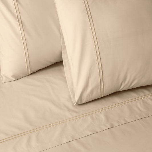 200TC ORGANIC COTTON COLOURED EMBROIDERED SHEET SET - HUMMUS