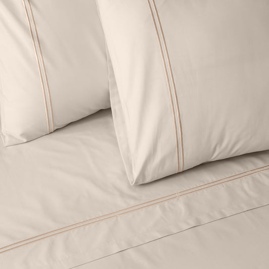 200TC ORGANIC COTTON COLOURED EMBROIDERED SHEET SET - PEACH FUZZ