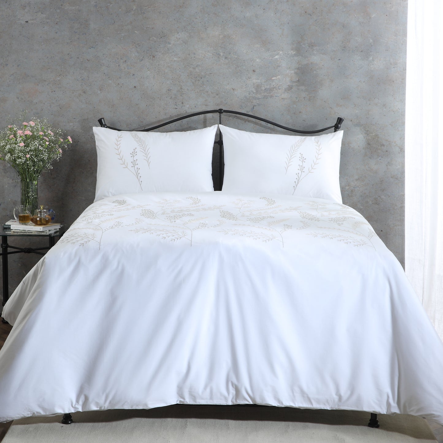 SORRENTO PERCALE 100% COTTON ORGANIC EMBROIDERED DUVET COVER SET