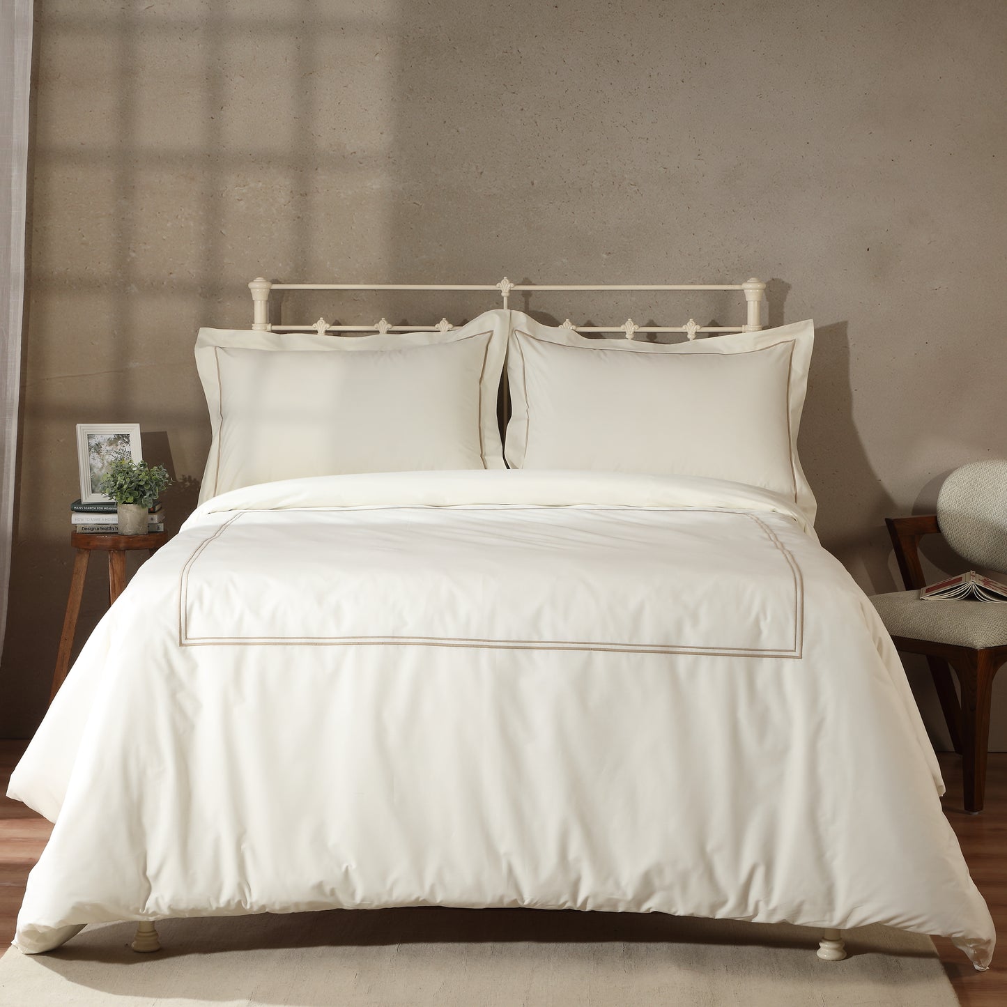 ETHAN 200 TC PERCALE 100% ORGANIC COTTON EMBROIDERED DUVET COVER SET