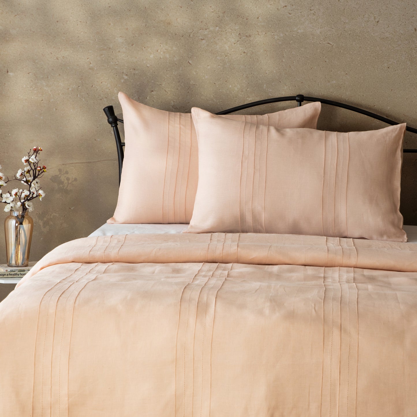 HEIRLOOM 100% PURE LINEN DUVET COVER SET - PEACH BLOSSOM