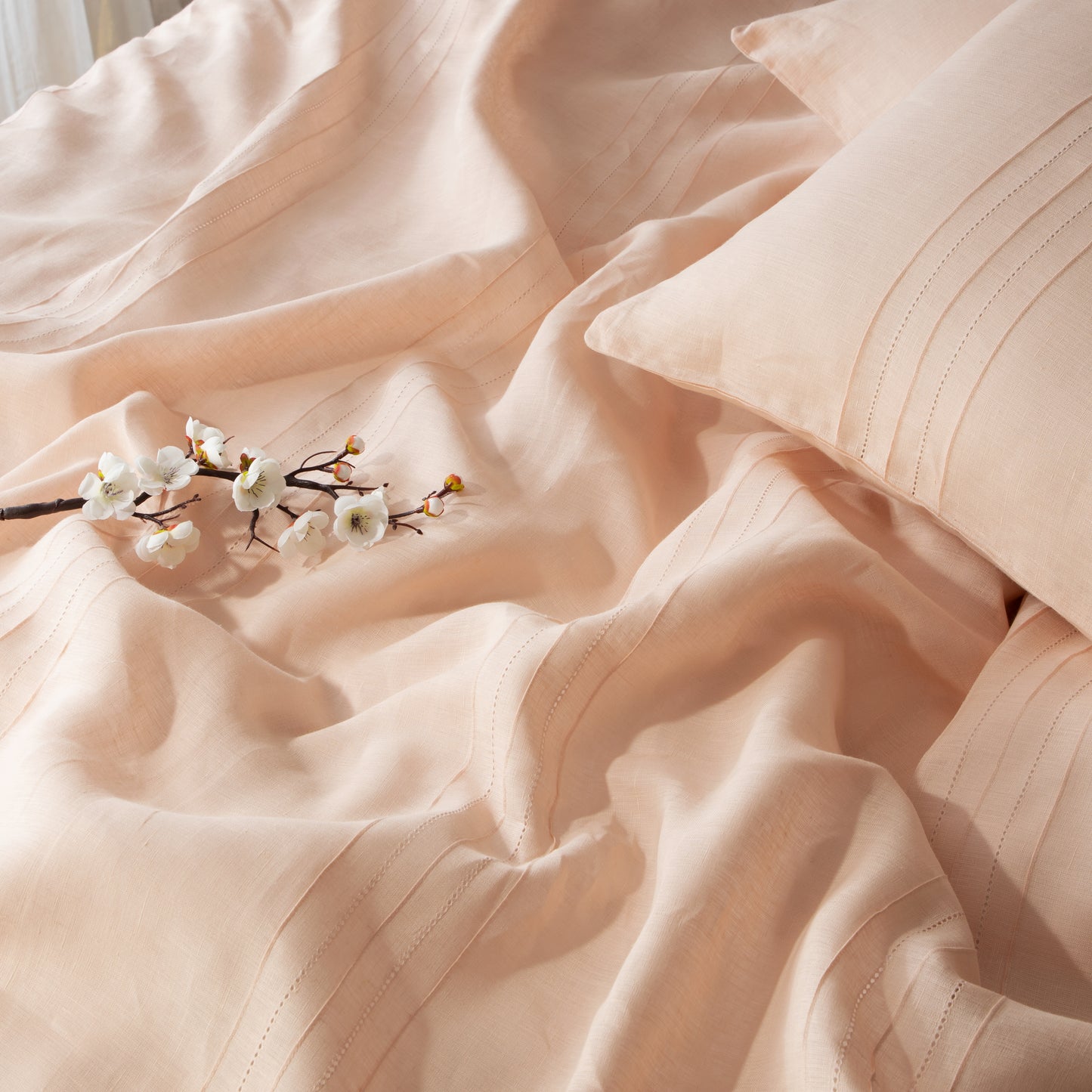 HEIRLOOM 100% PURE LINEN DUVET COVER SET - PEACH BLOSSOM