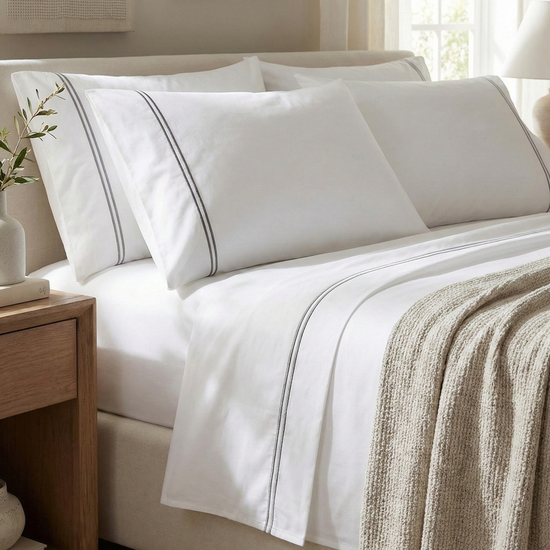 Embroidered White Organic Cotton Sheet Sets