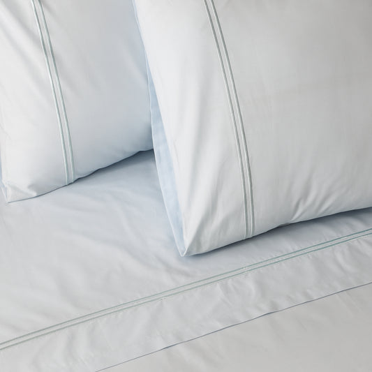 200TC ORGANIC COLOURED EMBROIDERED SHEET SET - SKY