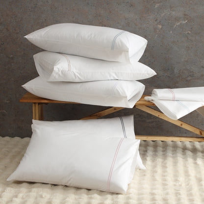 200TC WHITE ORGANIC EMBROIDERED SHEET SET - SKY ON WHITE