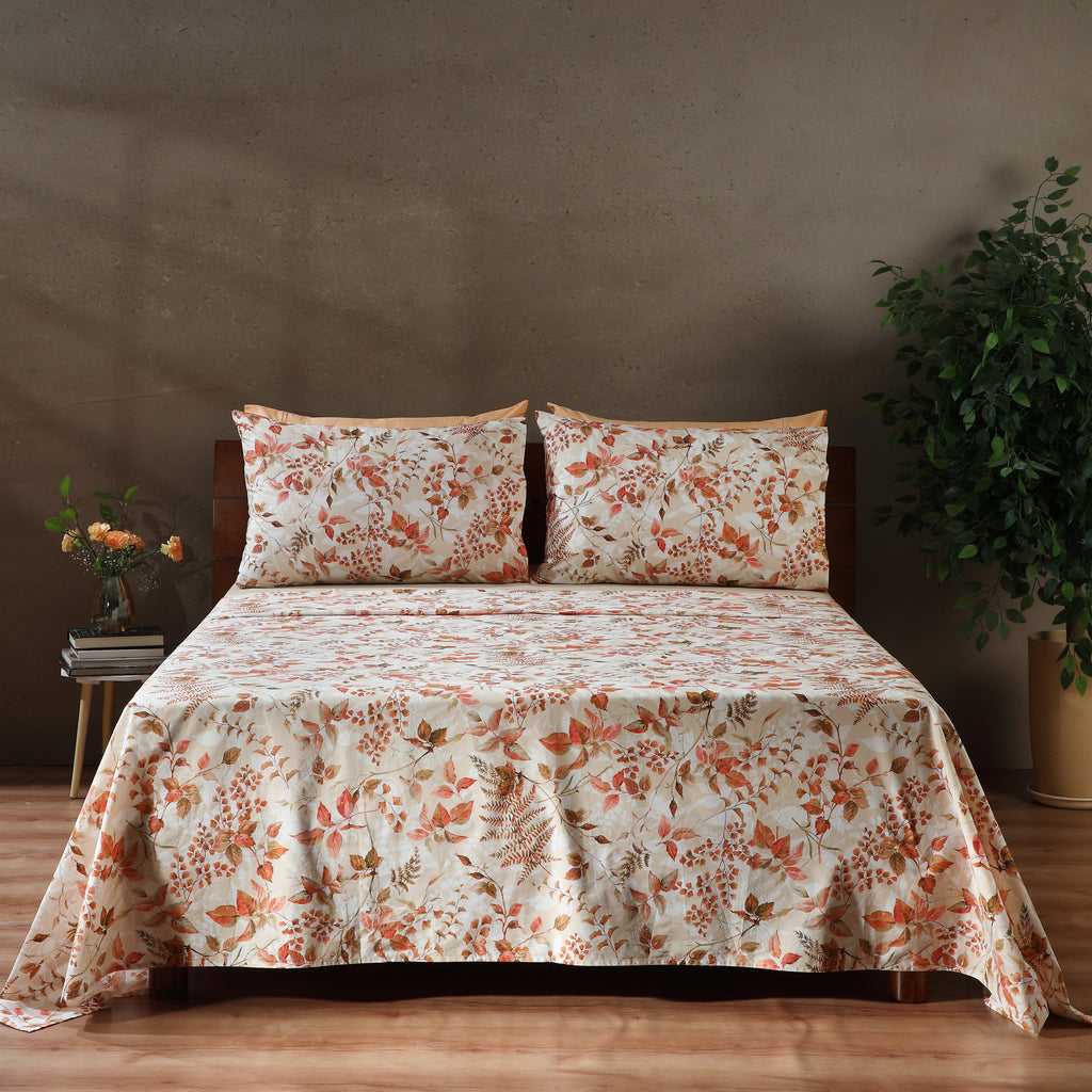 Lima digital foliage printed sheet set on bed – full set view