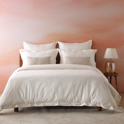 Ivory 600TC organic cotton duvet cover set – silky long-staple cotton with marrow embroidery on three sides and cord embroidery on Oxford pillowcases, Whites of London India