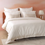 600 thread count organic cotton ivory duvet cover and Oxford pillowcase set – hidden button closure, envelope pillowcase closure and interior corner ties, Whites of London