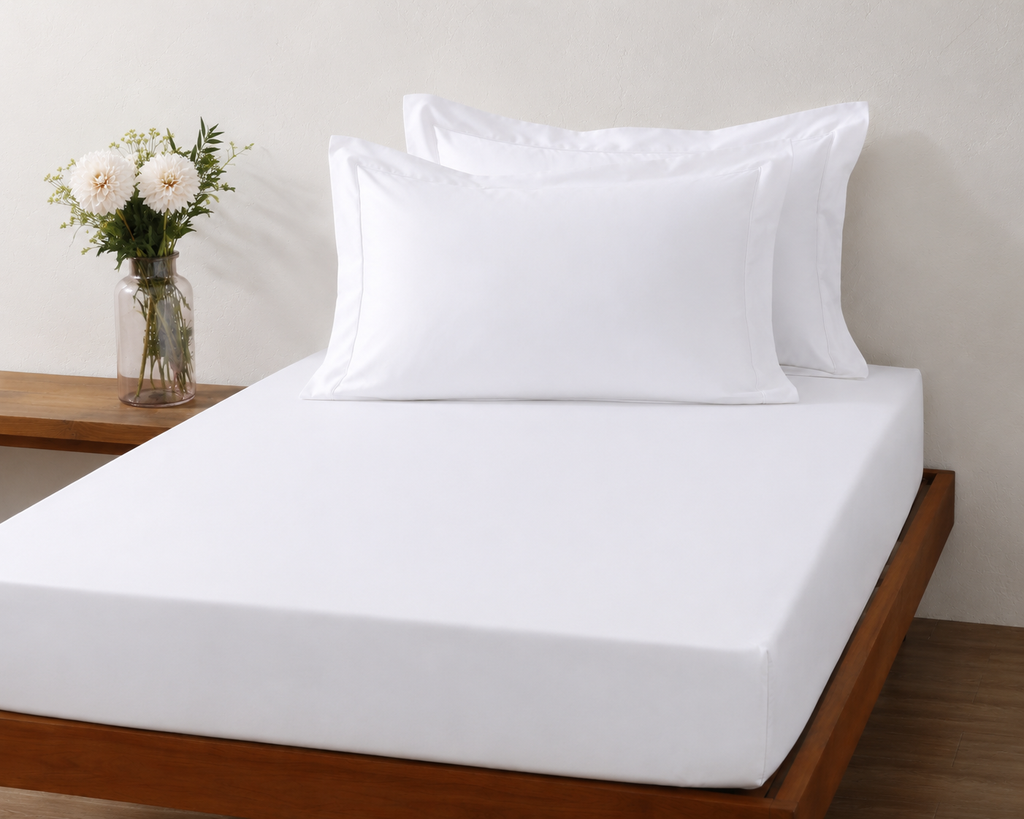 ORGANIC COTTON 600TC FITTED SHEET SET - WHITE