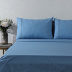 200TC ORGANIC COTTON COLOURED EMBROIDERED SHEET SET -  BLUE MIRAGE