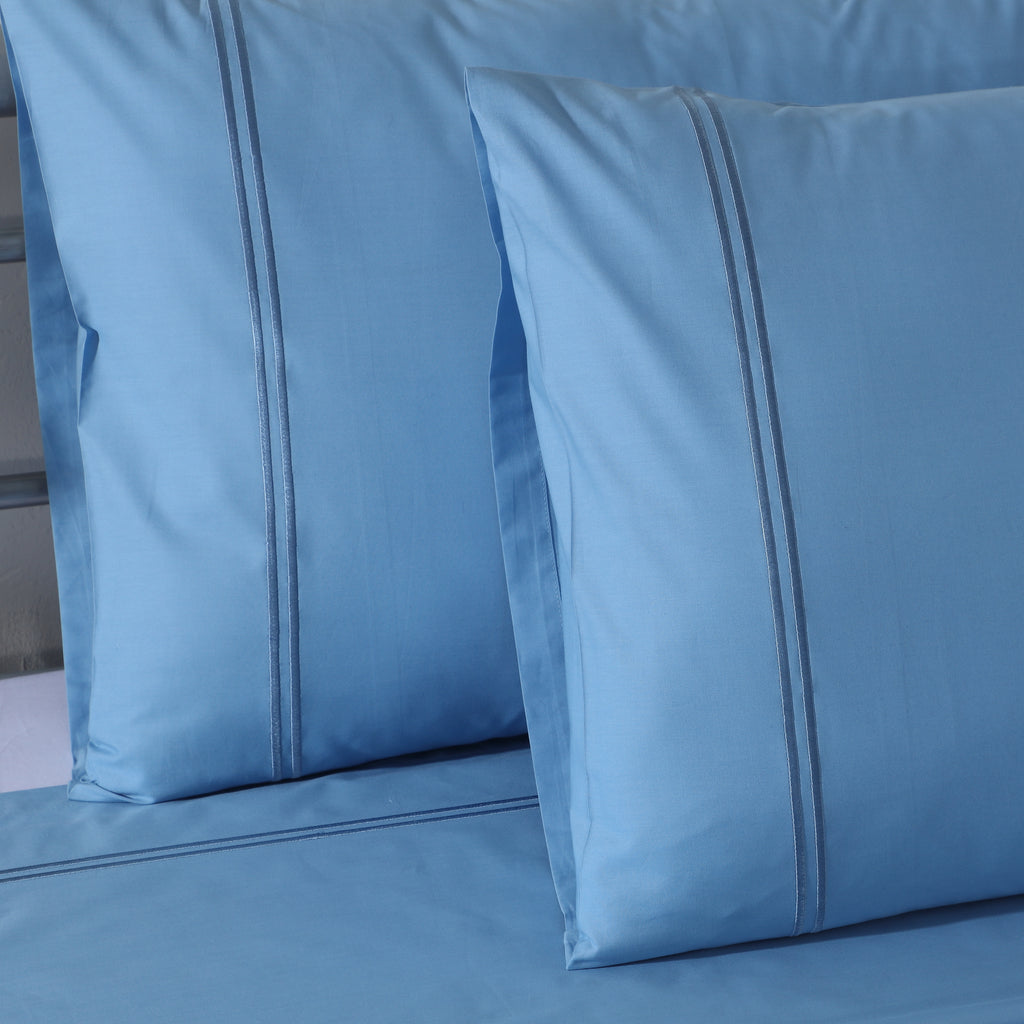 200TC ORGANIC COTTON COLOURED EMBROIDERED SHEET SET -  BLUE MIRAGE