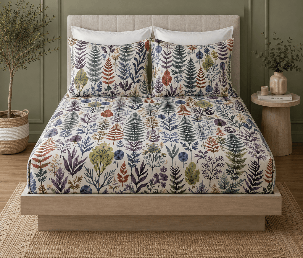 ORGANIC COTTON 200TC PRINTED FITTED SHEET SET - BOTANICAL BLISS