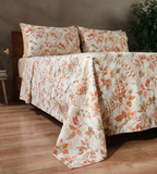 Lima digital foliage organic cotton printed sheet set on bed – full set, side view