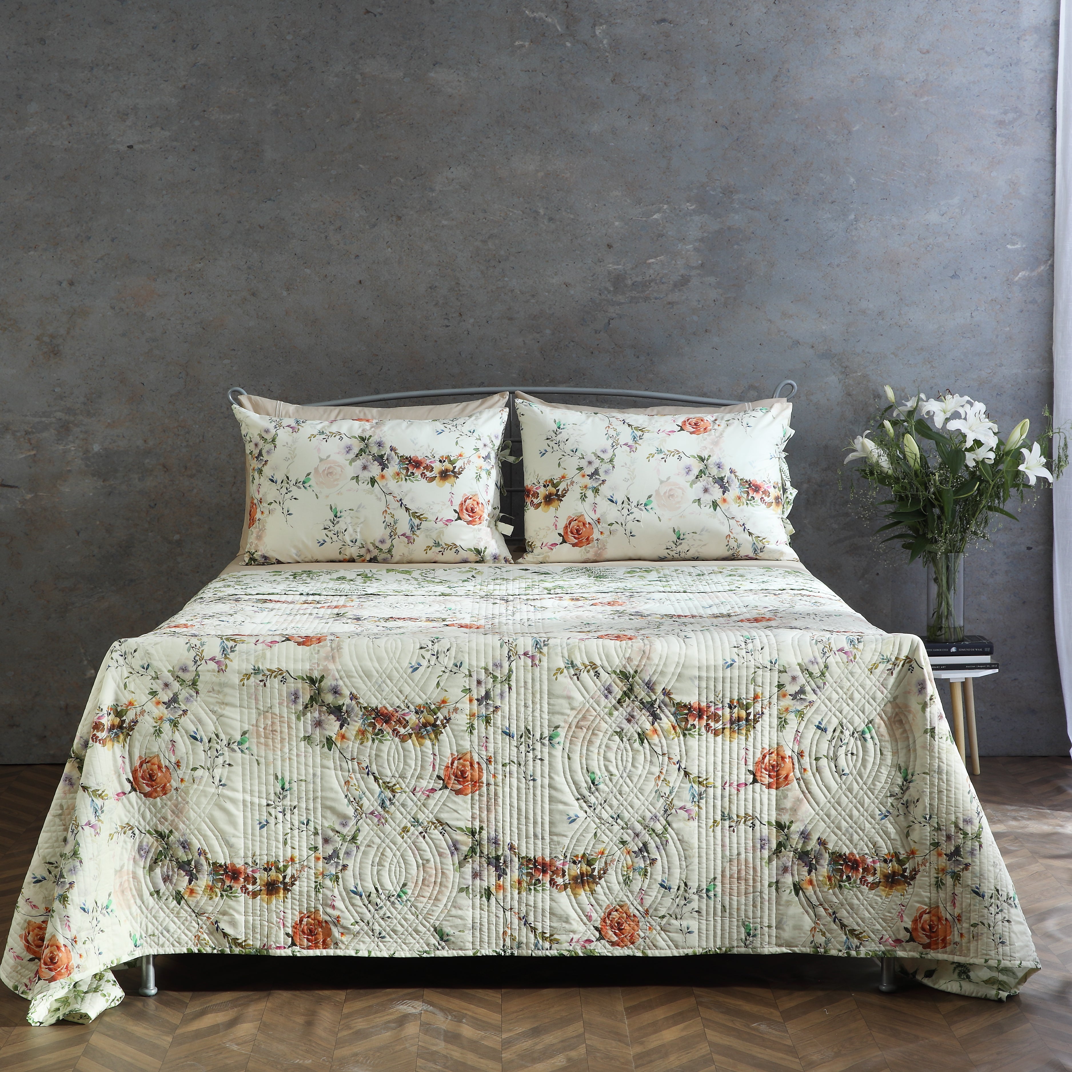 organic luxury reversible dohar with matching reversible pillowcases.