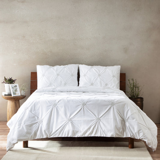 DIAMOND RHAPSODY 200 TC PERCALE 100% ORGANIC COTTON EMBROIDERED DUVET COVER SET - WHITE