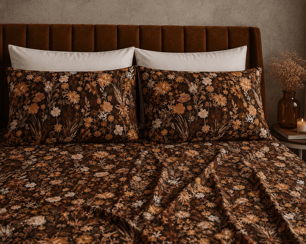 ORGANIC COTTON 200TC PRINTED FITTED SHEET SET - EMBER GARDEN