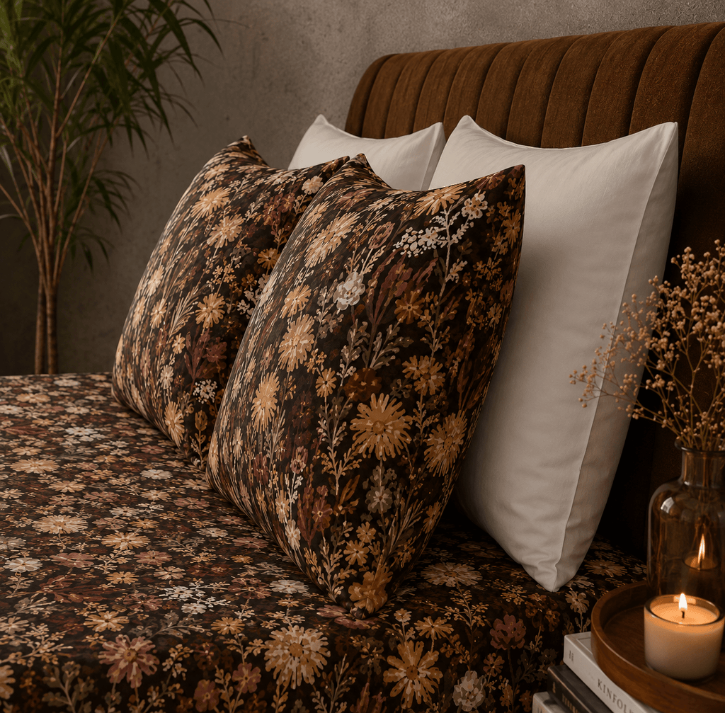 ORGANIC COTTON 200TC PRINTED FITTED SHEET SET - EMBER GARDEN