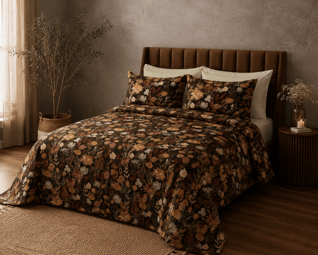 ORGANIC COTTON 200TC PERCALE PRINTED SHEET SET - EMBER GARDEN