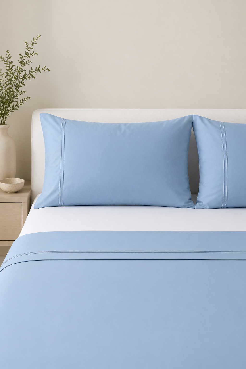 ORGANIC COTTON 200TC DYED EMBROIDERED SHEET SET - ESTATE BLUE