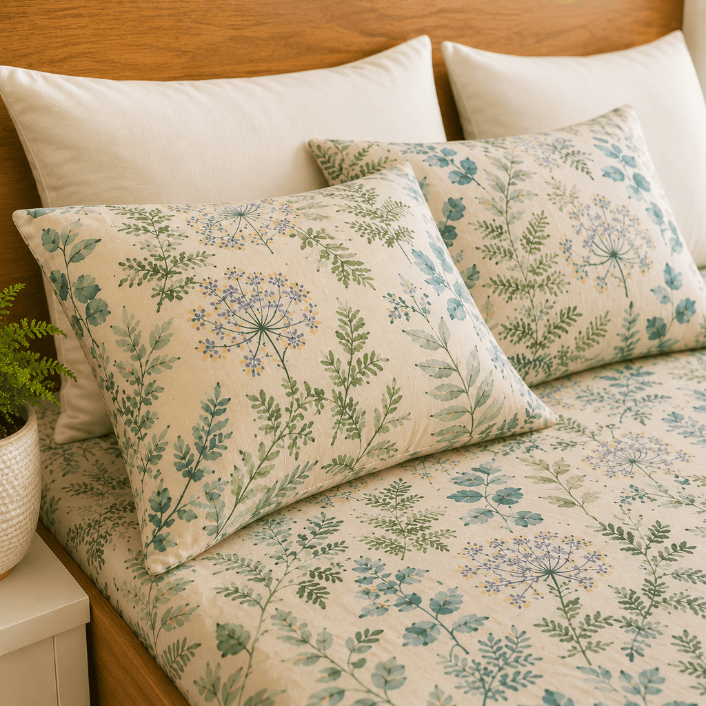 ORGANIC COTTON 200TC PRINTED FITTED SHEET SET - EVERGREEN MEDLEY