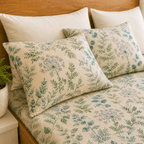 ORGANIC COTTON 200TC PRINTED FITTED SHEET SET - EVERGREEN MEDLEY
