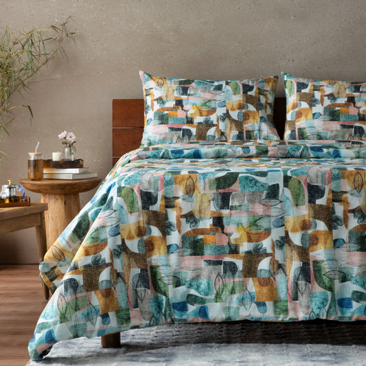 FOLIAGE PERCALE 100% COTTON ORGANIC PRINTED DUVET COVER SET