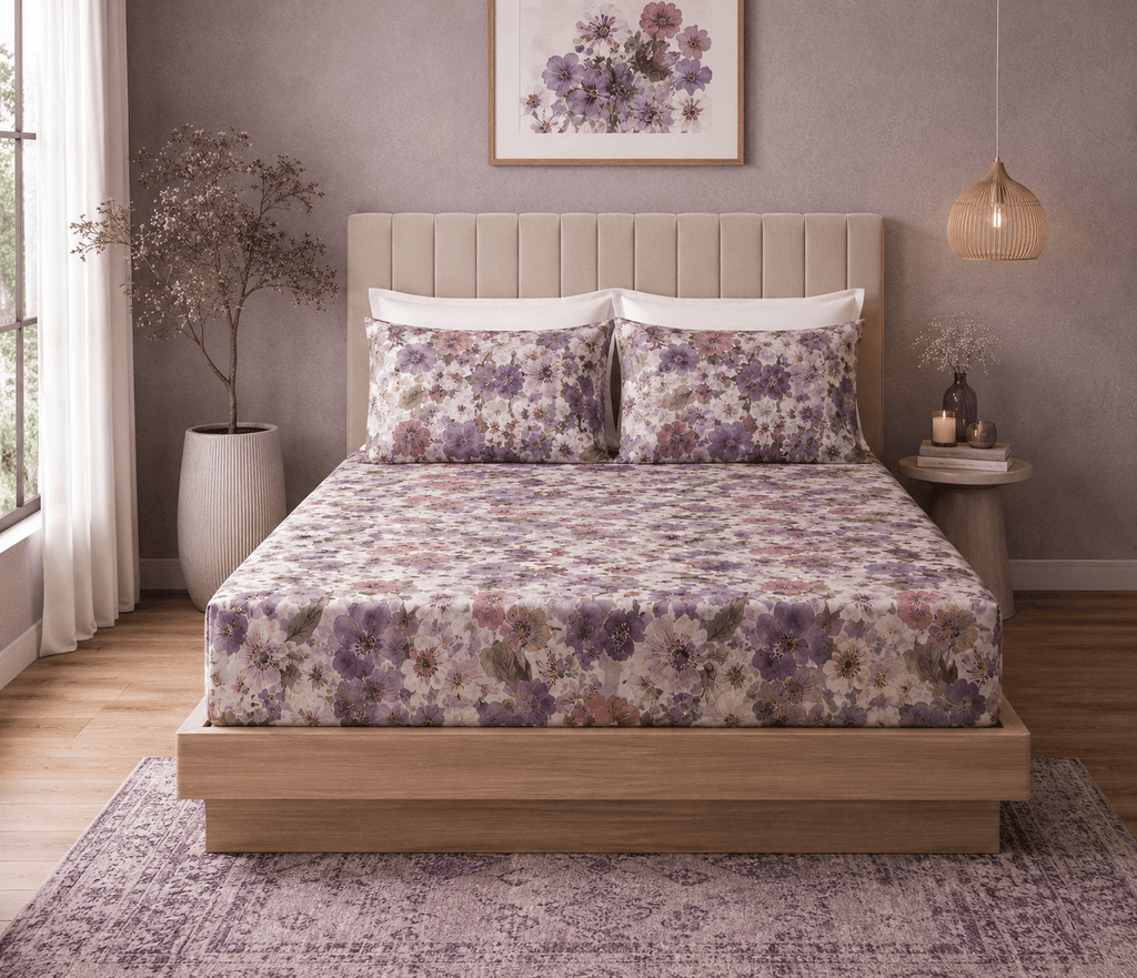 ORGANIC COTTON 200TC PRINTED FITTED SHEET SET - FLUTTER