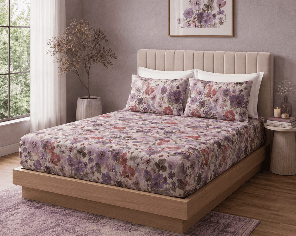 ORGANIC COTTON 200TC PRINTED FITTED SHEET SET - FLUTTER