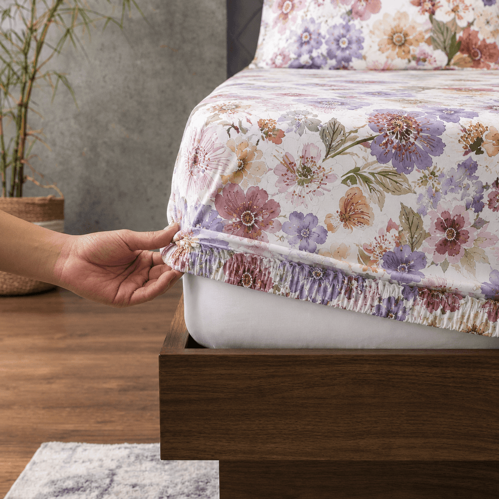 ORGANIC COTTON 200TC PRINTED FITTED SHEET SET - FLUTTER