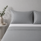 ORGANIC COTTON 200TC DYED EMBROIDERED SHEET SET - GREYSTONE