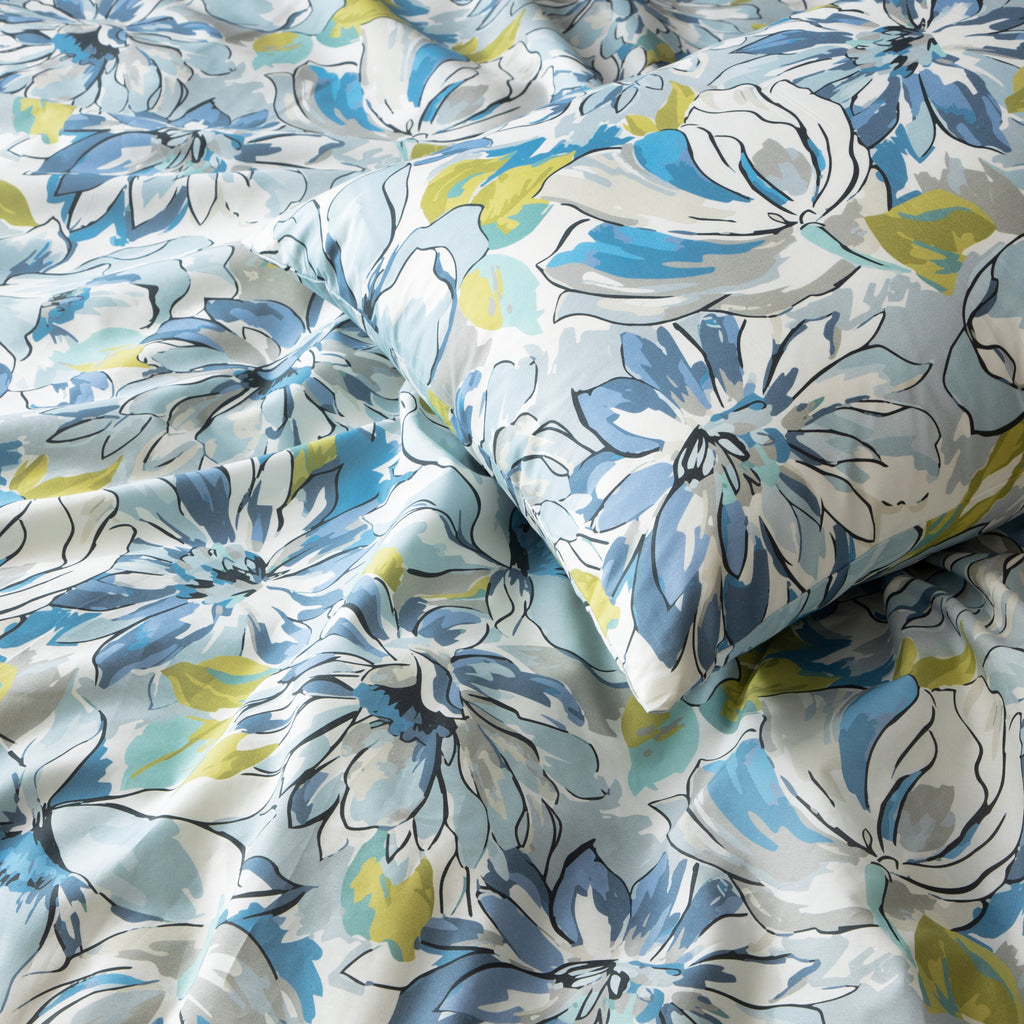 MEANDERING BLOSSOMS 200 TC PERCALE 100% ORGANIC COTTON PRINTED DUVET COVER SET