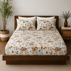 BAMBOO COTTON 300TC PRINTED FITTED SHEET SET - MEADOW MIST