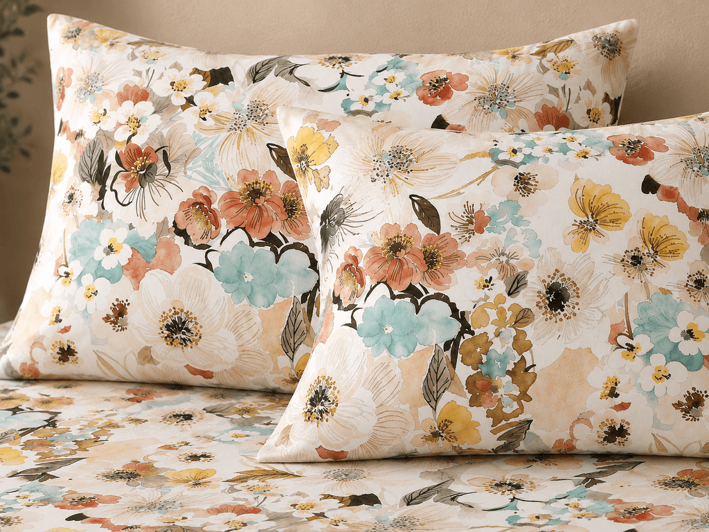 BAMBOO COTTON 300TC PRINTED FITTED SHEET SET - MEADOW MIST