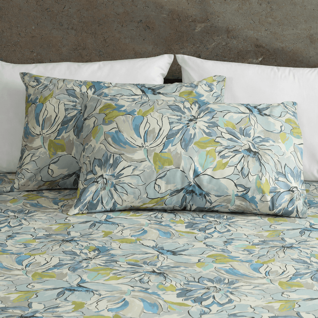 ORGANIC COTTON 200TC PRINTED FITTED SHEET SET - MEANDERING BLOSSOMS