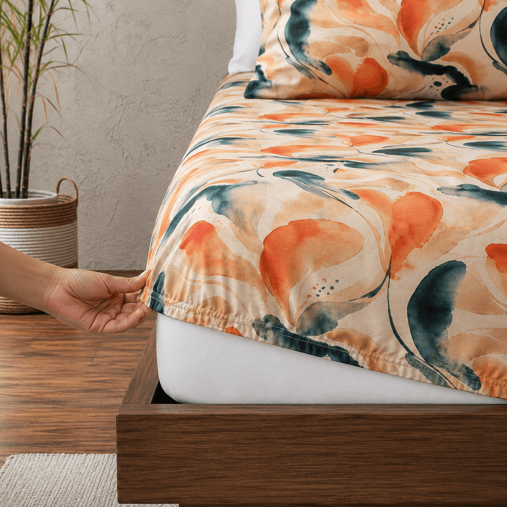 BAMBOO COTTON 300TC PRINTED FITTED SHEET SET - MIRAGE