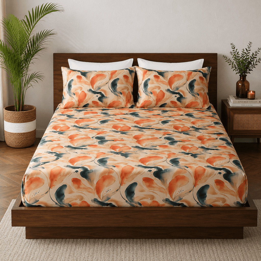 BAMBOO COTTON 300TC PRINTED FITTED SHEET SET - MIRAGE