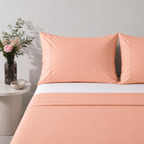 ORGANIC COTTON 200TC DYED EMBROIDERED SHEET SET - PEACH NECTAR