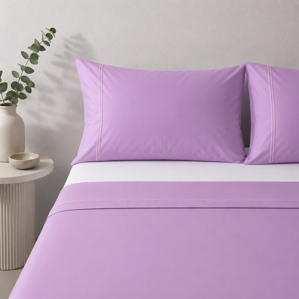 ORGANIC COTTON 200TC DYED EMBROIDERED SHEET SET - ORCHID