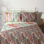 Matching reversible pillowcase from the Paisley Romance dohar set – paisley and stripe design, organic cotton percale with housewife closure, Whites of London