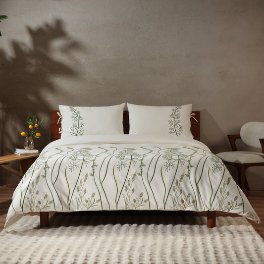 PALMA PERCALE 100% COTTON ORGANIC EMBROIDERED DUVET COVER SET