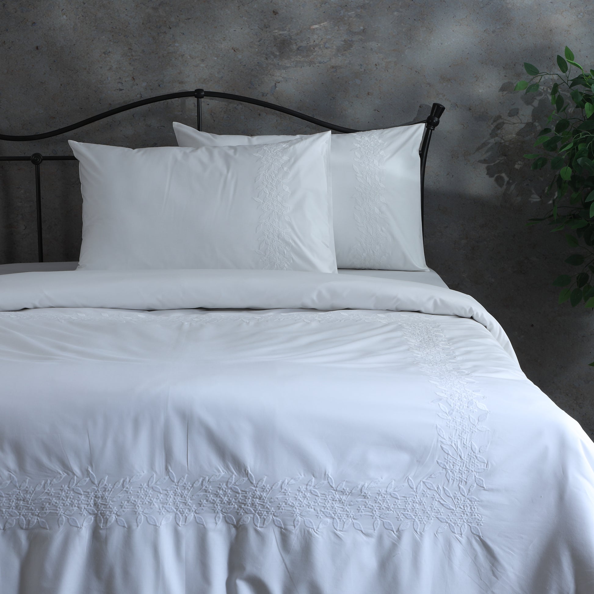 Posie Lane — organic cotton percale vintage lace inspired embroidered duvet cover set, 200 TC