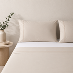 ORGANIC COTTON 200TC DYED EMBROIDERED SHEET SET - PEACH FUZZ