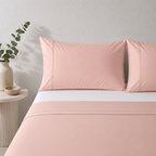 ORGANIC COTTON 200TC DYED EMBROIDERED SHEET SET - PEACH PARFAIT